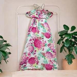 Candie's Pink and Green Maxi Dress with Floral Elegance
